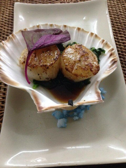 Mouth Watering Seared Scallops with Spinach and Ponzu Yuzu